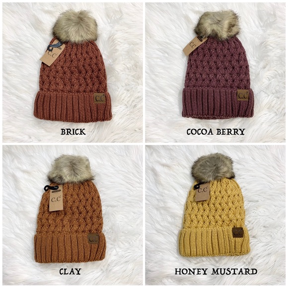 C.C Beanies Lattice Lined Pom Beanie for Adults, Winter Hats, Premium Hats - Picture 6 of 8